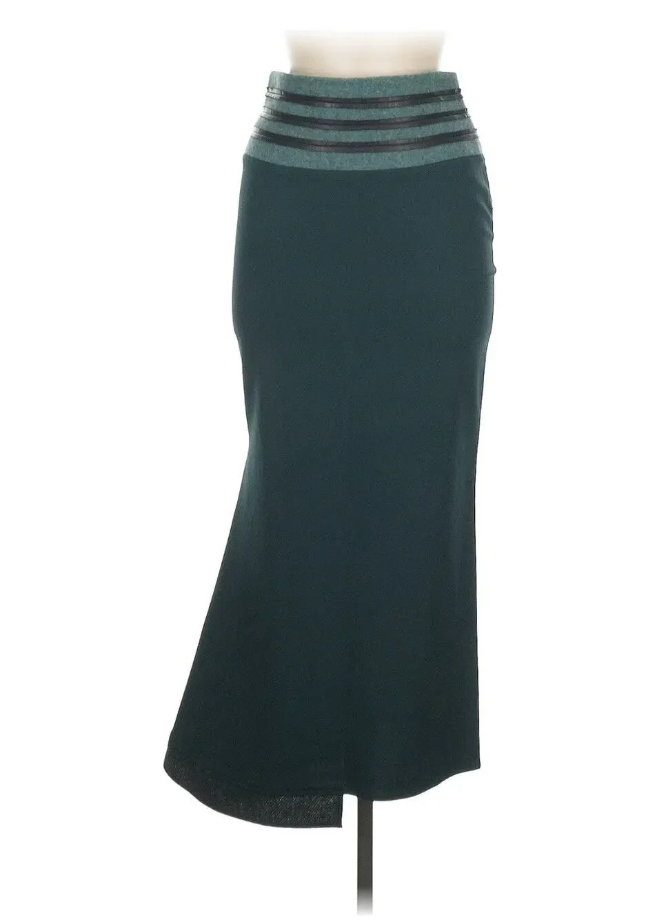 Pier Antonio Gaspari Womens Skirt Wool Leather Green Asymmetrical 6